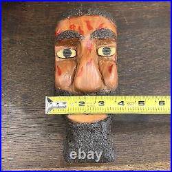 VINTAGE Man HEAD SCULPTURE Carved wood Art Studio Folk PRIMITIVE BUST