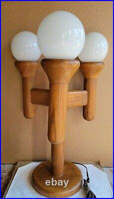 VINTAGE Mid Century Modern MODELINE Wood Sculpture CACTUS TABLE LAMP withSHADES