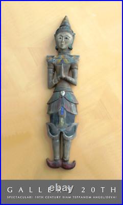 VINTAGE! SIAMESE GODDESS WOOD SCULPTURE! THAI DEVATA ANGEL ASIAN ORIG ART 1880's