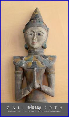 VINTAGE! SIAMESE GODDESS WOOD SCULPTURE! THAI DEVATA ANGEL ASIAN ORIG ART 1880's
