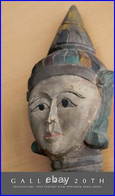 VINTAGE! SIAMESE GODDESS WOOD SCULPTURE! THAI DEVATA ANGEL ASIAN ORIG ART 1880's