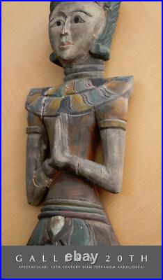 VINTAGE! SIAMESE GODDESS WOOD SCULPTURE! THAI DEVATA ANGEL ASIAN ORIG ART 1880's