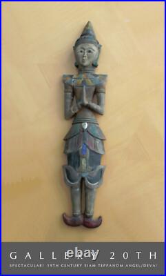 VINTAGE! SIAMESE GODDESS WOOD SCULPTURE! THAI DEVATA ANGEL ASIAN ORIG ART 1880's