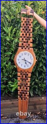 VTG 1980s Giant Clock Wooden Art Sculpture Working ClockSolid Wood Handcrafted