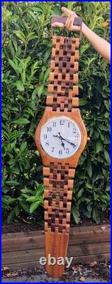 VTG 1980s Giant Clock Wooden Art Sculpture Working ClockSolid Wood Handcrafted