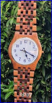 VTG 1980s Giant Clock Wooden Art Sculpture Working ClockSolid Wood Handcrafted