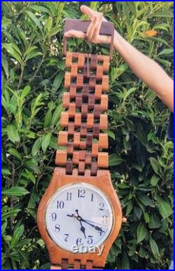 VTG 1980s Giant Clock Wooden Art Sculpture Working ClockSolid Wood Handcrafted