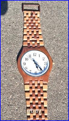 VTG 1980s Giant Clock Wooden Art Sculpture Working ClockSolid Wood Handcrafted VTG 1980s Giant Clock Wooden Art Sculpture Working ClockSolid Wood Handcrafted