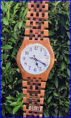 VTG 1980s Giant Clock Wooden Art Sculpture Working ClockSolid Wood Handcrafted