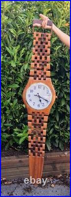 VTG 1980s Giant Clock Wooden Art Sculpture Working ClockSolid Wood Handcrafted