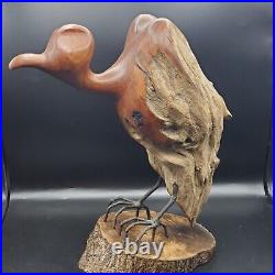 VTG 1991 Hand Carved Driftwood Cedar Vulture Sculpture Signed. Adirondack Style