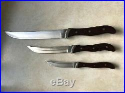 VTG 3-Piece BUCK Brand USA Kitchen Knives Set Trio Carving Knife Wood Handle