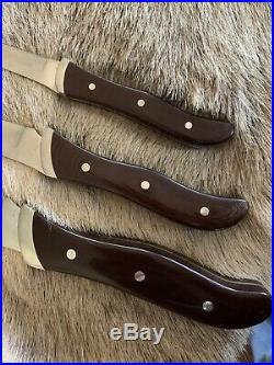 VTG 3-Piece BUCK USA Kitchen Knives Set Trio Carving Knife Wood Handles & Case