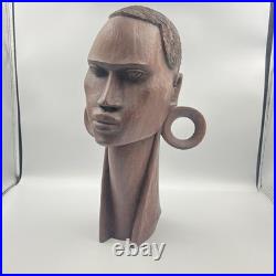 VTG African Bust Hand Carved Wood Sculpture Tribal Head Wooden 1979 (Signed Art)