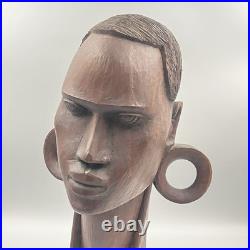 VTG African Bust Hand Carved Wood Sculpture Tribal Head Wooden 1979 (Signed Art)