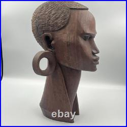 VTG African Bust Hand Carved Wood Sculpture Tribal Head Wooden 1979 (Signed Art)