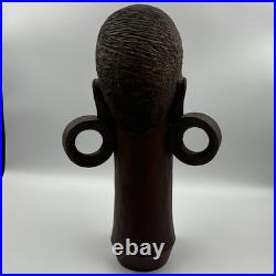 VTG African Bust Hand Carved Wood Sculpture Tribal Head Wooden 1979 (Signed Art)