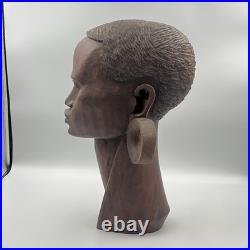 VTG African Bust Hand Carved Wood Sculpture Tribal Head Wooden 1979 (Signed Art)