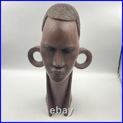 VTG African Bust Hand Carved Wood Sculpture Tribal Head Wooden 1979 (Signed Art)