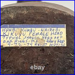 VTG African Bust Hand Carved Wood Sculpture Tribal Head Wooden 1979 (Signed Art)