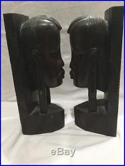 VTG African Tribal Ebony Wood Bookends Hand Carved Folk Art Sculpture 7 Lbs