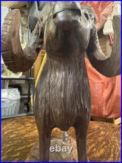 VTG Art IRON WOOD Hand Carved AMERICAN RAM Heavy Detailed 12T x 9L SCULPTURE