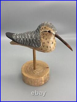 VTG Artist Carl Jensen Wood Carved & Painted Sand Piper Bird Sculpture Signed