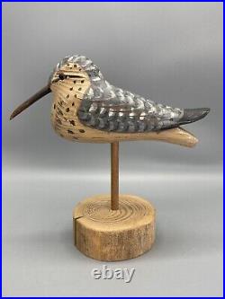 VTG Artist Carl Jensen Wood Carved & Painted Sand Piper Bird Sculpture Signed