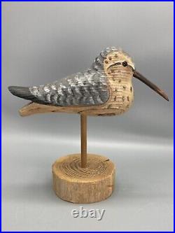 VTG Artist Carl Jensen Wood Carved & Painted Sand Piper Bird Sculpture Signed