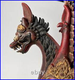 VTG Balinese Singa Barong Winged Lion Statue Wood Carved Sculpture Bali 11H