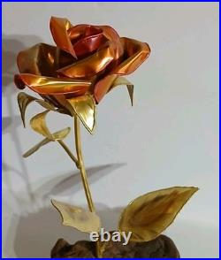 VTG Brutalist Copper Brass Wood Art Rose Butterfly Signed M. Hinz 1986