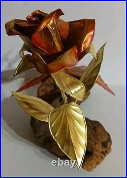 VTG Brutalist Copper Brass Wood Art Rose Butterfly Signed M. Hinz 1986