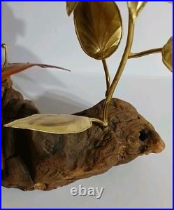 VTG Brutalist Copper Brass Wood Art Rose Butterfly Signed M. Hinz 1986