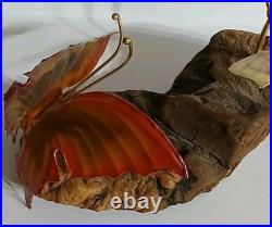 VTG Brutalist Copper Brass Wood Art Rose Butterfly Signed M. Hinz 1986