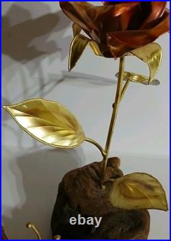 VTG Brutalist Copper Brass Wood Art Rose Butterfly Signed M. Hinz 1986