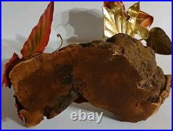 VTG Brutalist Copper Brass Wood Art Rose Butterfly Signed M. Hinz 1986