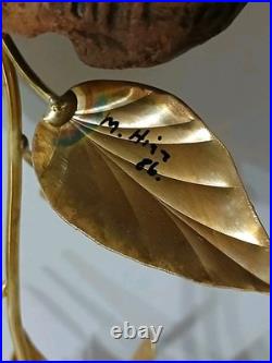 VTG Brutalist Copper Brass Wood Art Rose Butterfly Signed M. Hinz 1986