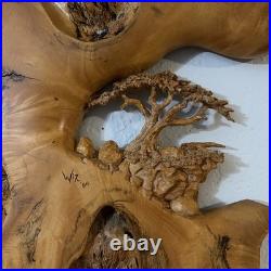 VTG Burl Wood Carved Wall Art Tree Mtns By The Tree Wiz Gary Burns Rare Find