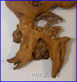 VTG Burl Wood Carved Wall Art Tree Mtns By The Tree Wiz Gary Burns Rare Find