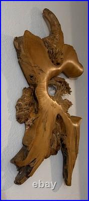 VTG Burl Wood Carved Wall Art Tree Mtns By The Tree Wiz Gary Burns Rare Find
