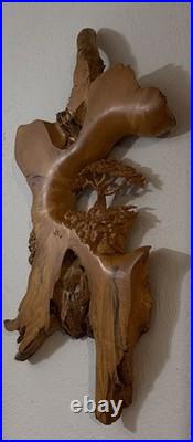 VTG Burl Wood Carved Wall Art Tree Mtns By The Tree Wiz Gary Burns Rare Find