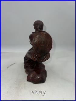 VTG Carved Wood Chinese Fisherman with Fish Net Wood Carving Man Fishing