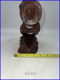 VTG Carved Wood Chinese Fisherman with Fish Net Wood Carving Man Fishing