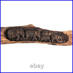 VTG Carved Wood Relief Sculpture Elephants Primitive Long Driftwood Wall Art 68