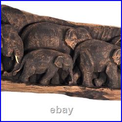 VTG Carved Wood Relief Sculpture Elephants Primitive Long Driftwood Wall Art 68