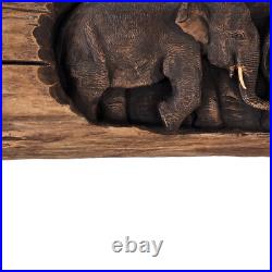 VTG Carved Wood Relief Sculpture Elephants Primitive Long Driftwood Wall Art 68