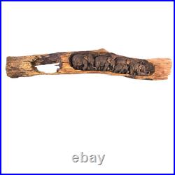 VTG Carved Wood Relief Sculpture Elephants Primitive Long Driftwood Wall Art 68