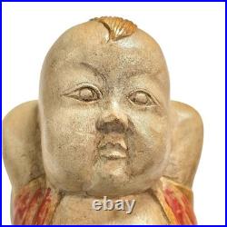 VTG Chinese Hand-Carved Lucky Baby Wood Sculpture Reclining Figure 10.25
