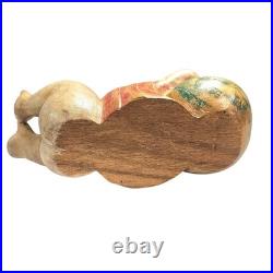 VTG Chinese Hand-Carved Lucky Baby Wood Sculpture Reclining Figure 10.25