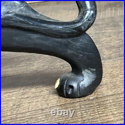 VTG Ebony Wood Carved Indian Tiger/Panther Figurine with Ivory Accents
